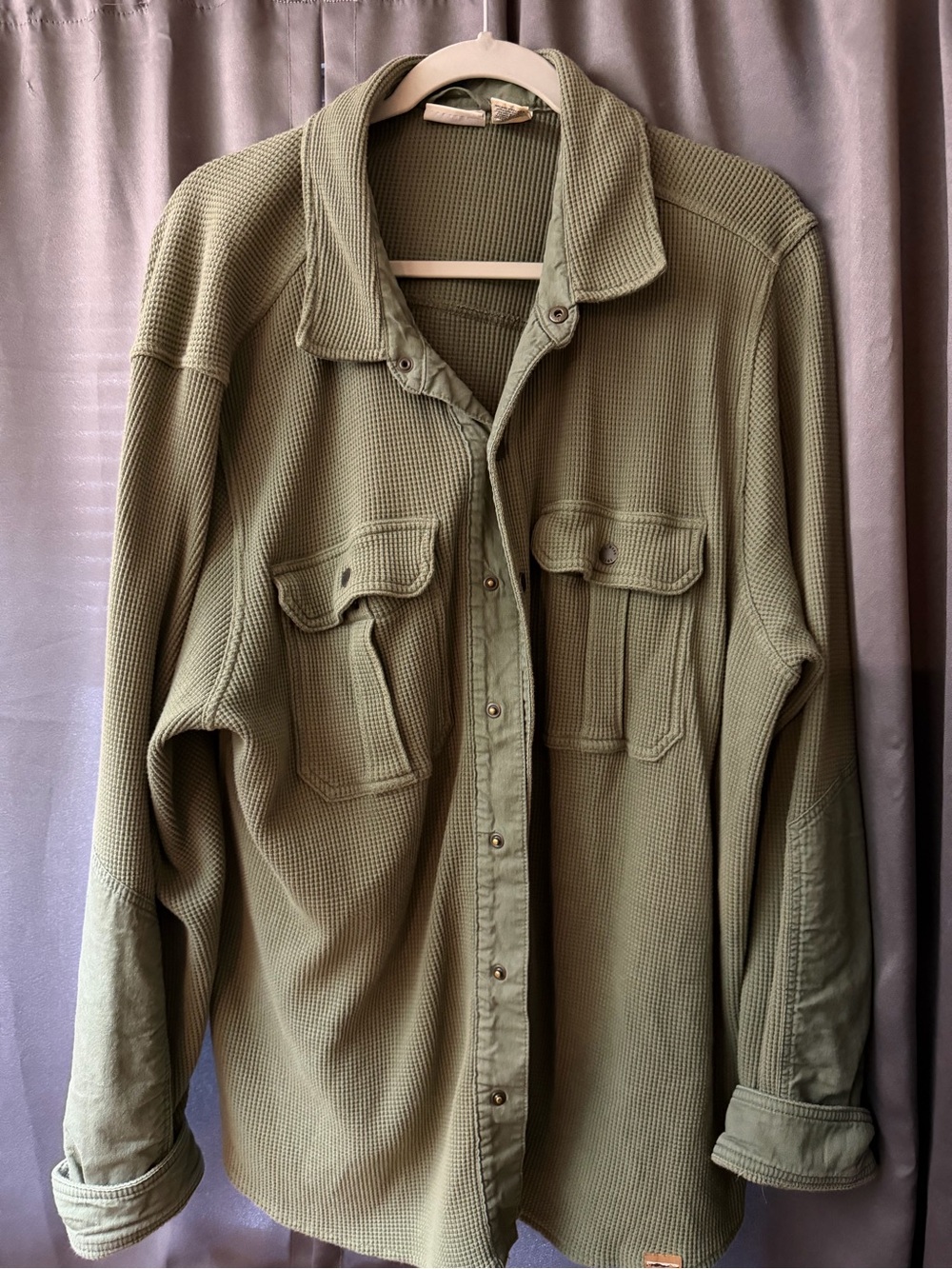 L.L. Bean Olive Green Military-Style Waffle Knit Shirt Jacket